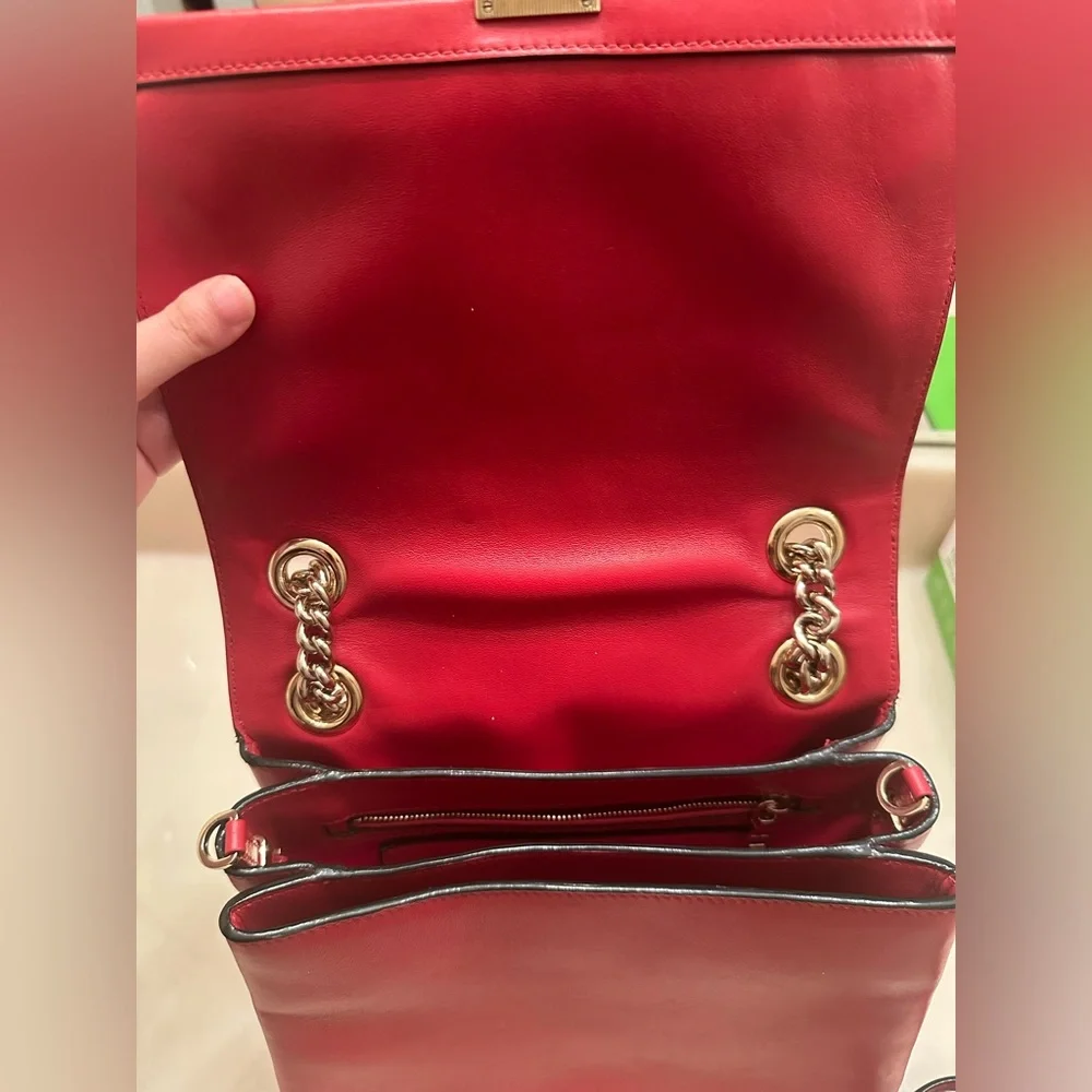 Very rare Miu Miu $2500 Authentic Red Leather Chain Handle Shoulder Bag.